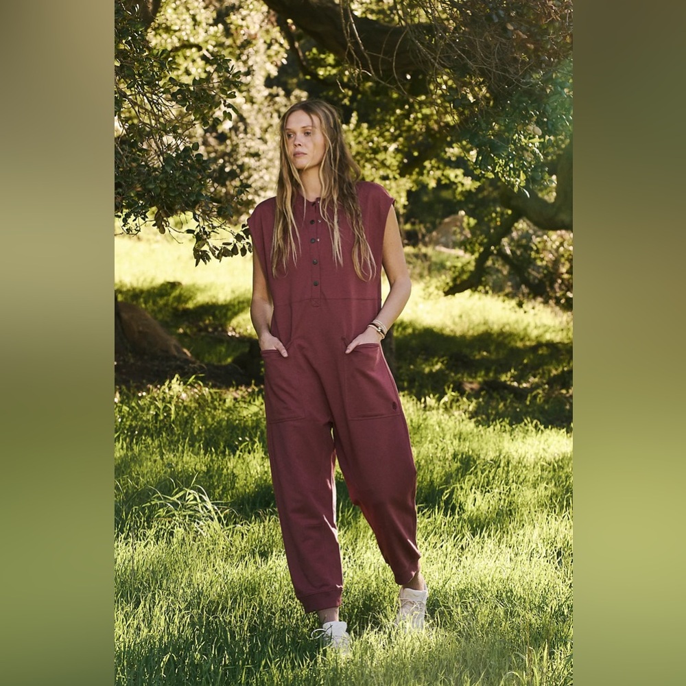 Free people all day everyday pink Henley jumpsuit size small